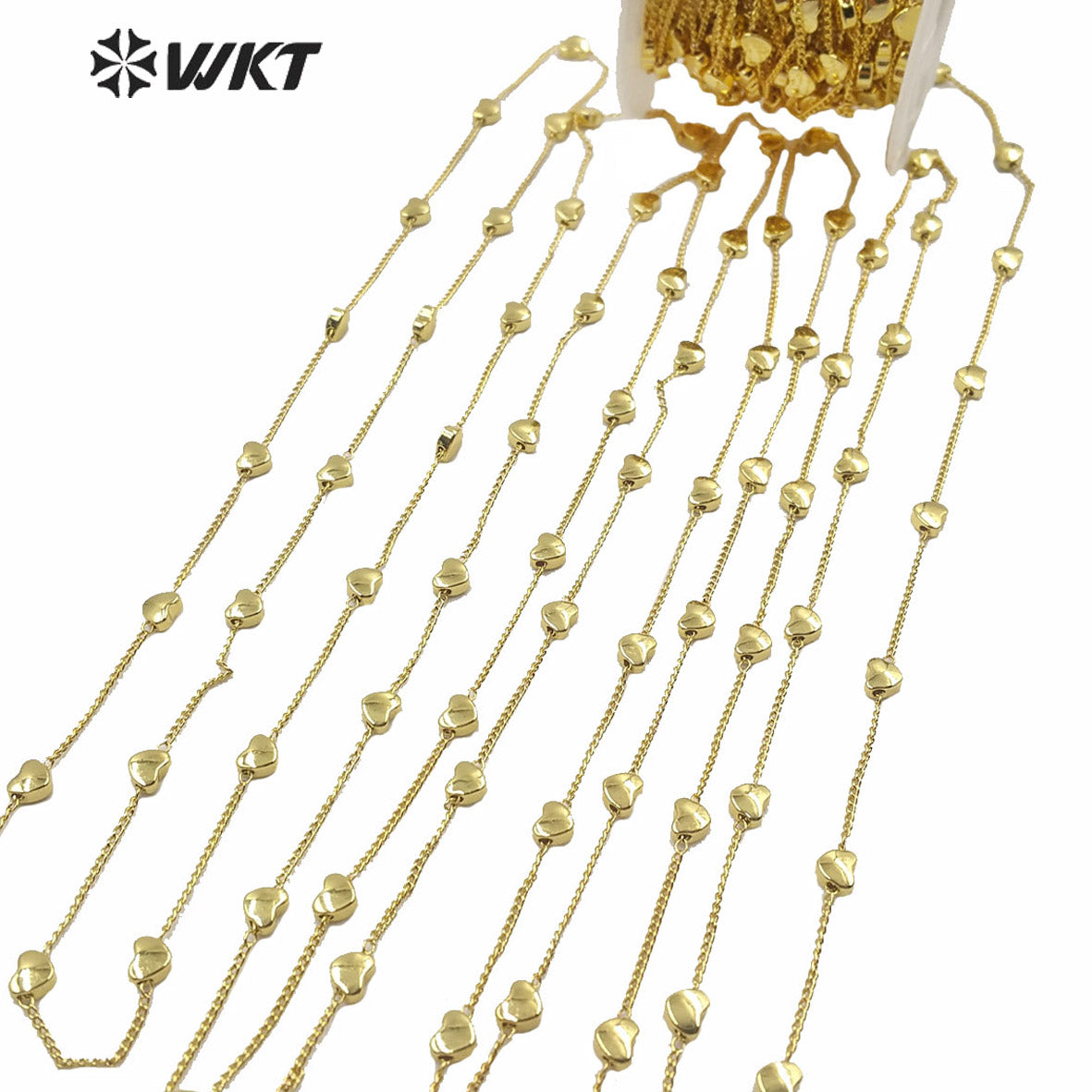 WT-BC135 Amazing Gold Electroplated Heart Charm Necklace Chain Fashion Jewelry Making Parts Brass Chain for Women Gold Chain