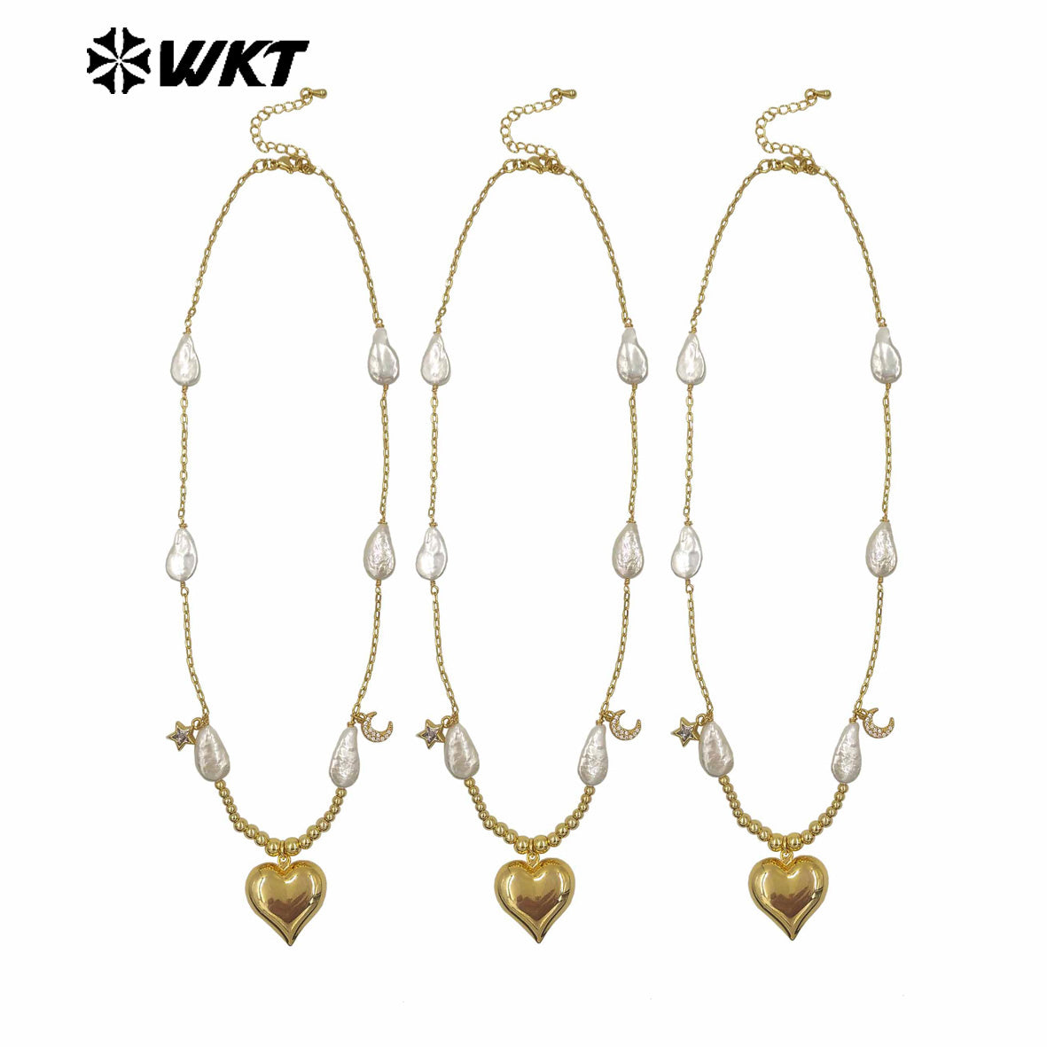 WT-JN320 New Sales Natural Freshwater Pearl Necklace With Gold Plated Heart Moon Star Charms Beautiful Jewelry Romantic Style
