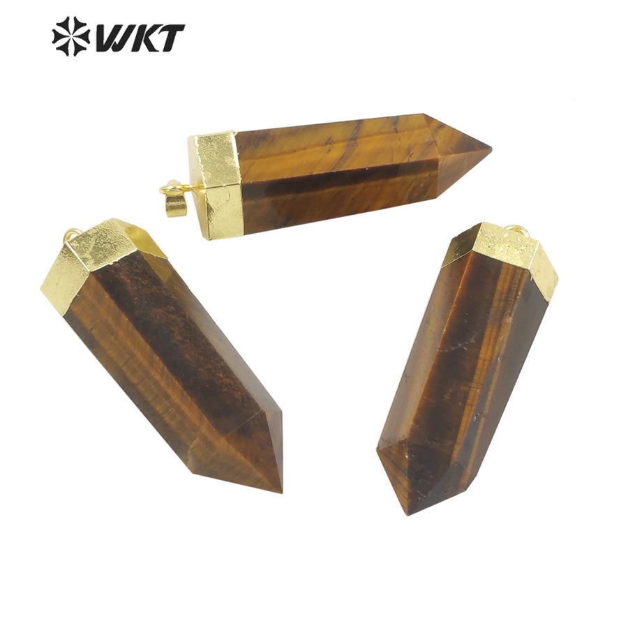 WT-P1717 Wholesale Gold Plated Natural Tiger Eye Stone Pendant Women Gold Healing Spirit Hexagon Jewelry Pendant for Necklace