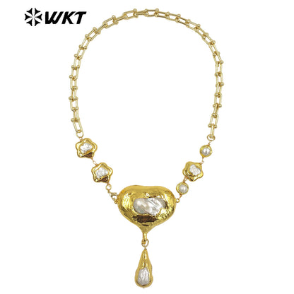 WT-JN241 Wholesale Vintage Trendy Baroque Pearl 18k Chain Gold Plated Exquisite High Quality Pendant Necklace