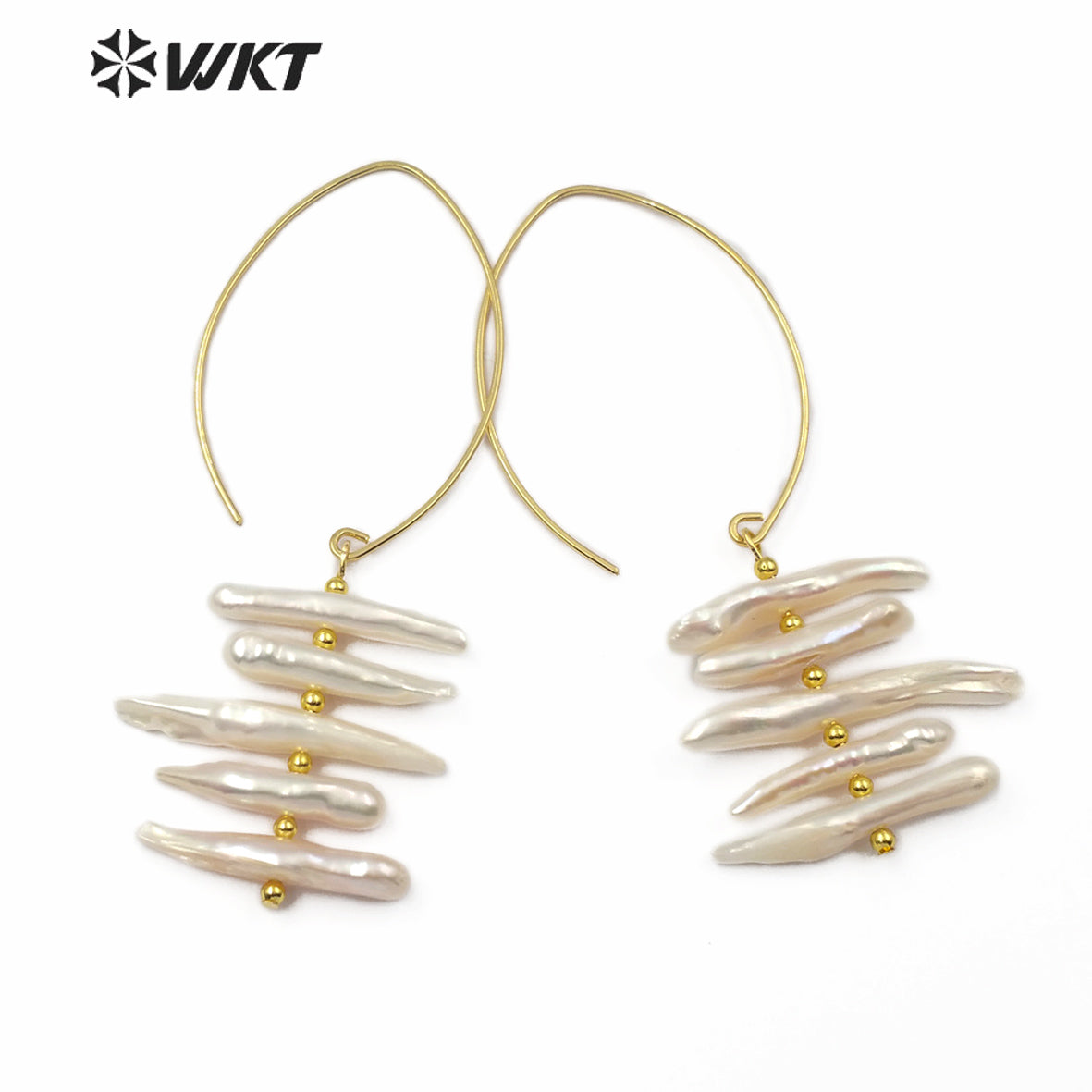 WT-E520 Elegant and Stylish Design Jewelry Earrings Natural Pearl Statement Earring 5 Irregular Strips of Pearls Earring