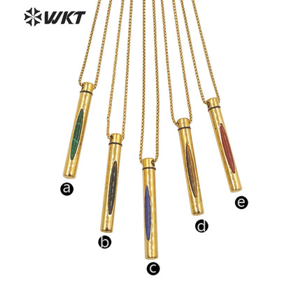 WT-N1371 Niche Design Gemstone Pendant Necklace Inlaid Colored Gemstone Necklace 18k Real Gold Plated Perfume Bottle Necklace