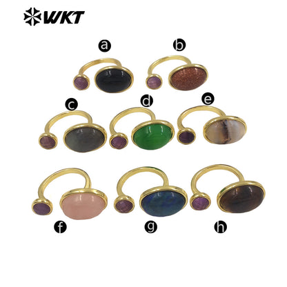 WT-R588 Wholesale Trendy Gold Electroplated Double Natural Gemstones Adjustable Rings As Lady Daily Decoration Jewelry