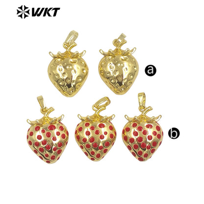 WT-JFE149 Fruit Series Strawberry Pendant Yellow Brass With Drop Oil Full Gold Plated for Jewelry Making Accessories Wholesale