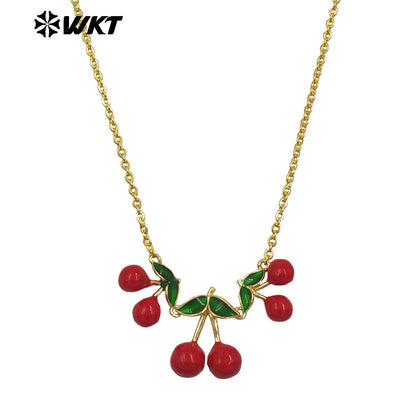 WT-JFN41 Beautiful Newest Gold Plated Necklace With Three Cherries Tiny Chain For Women Jewelry Accessories Gift Wholesale