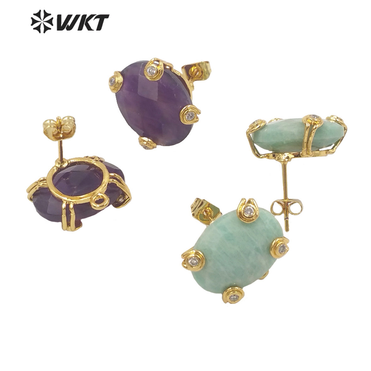 WT-E658 WKT 2022 New Trend Jewelry Natural Stone Cubic Zircon Prong Setting Women Jewelry Finding Earrings Wiht Hook Hanging