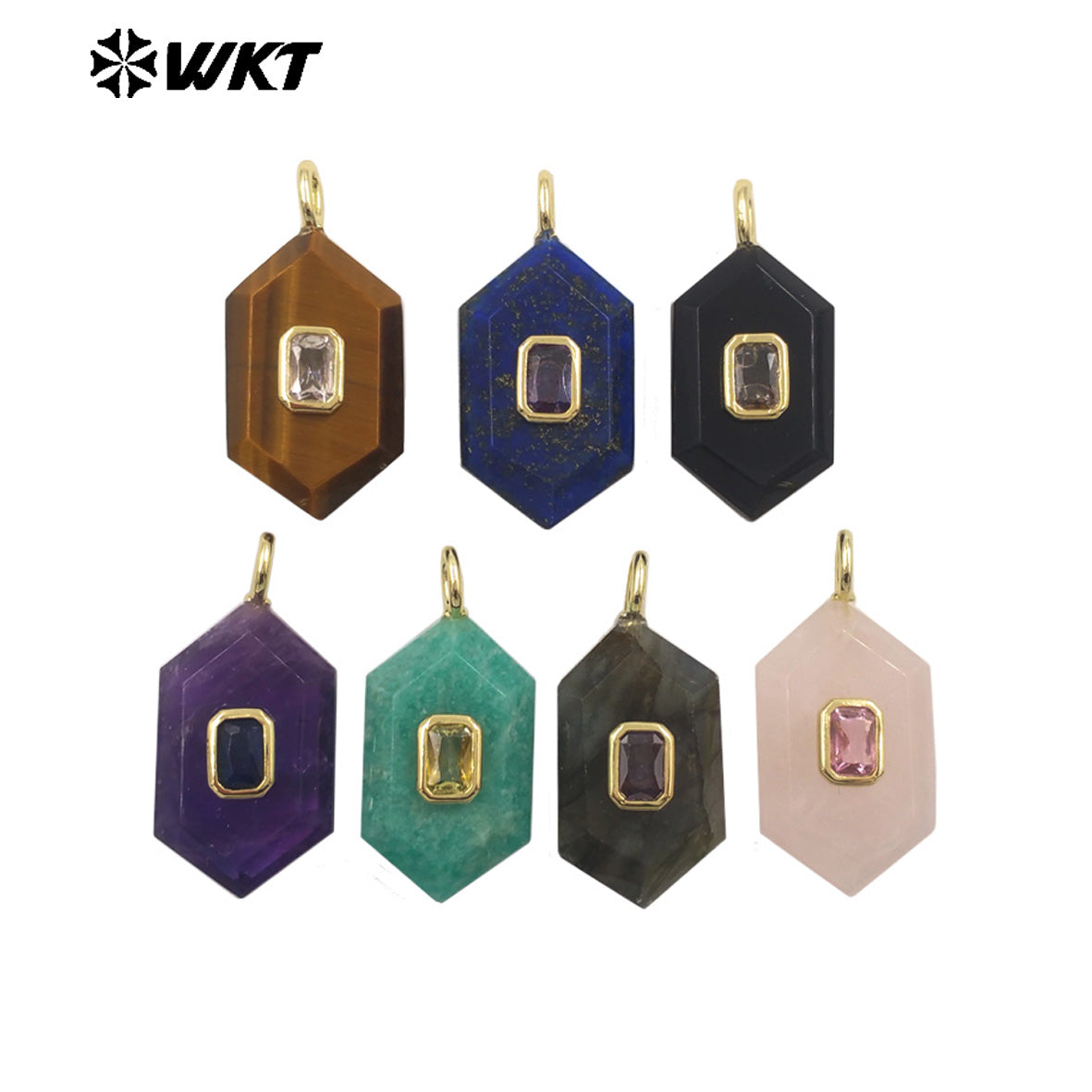 WT-P2083 New Arrival Zircon And Labradorite Various Natural Gemstones Geometric Shape Pendants For Handmade Earrings DIY
