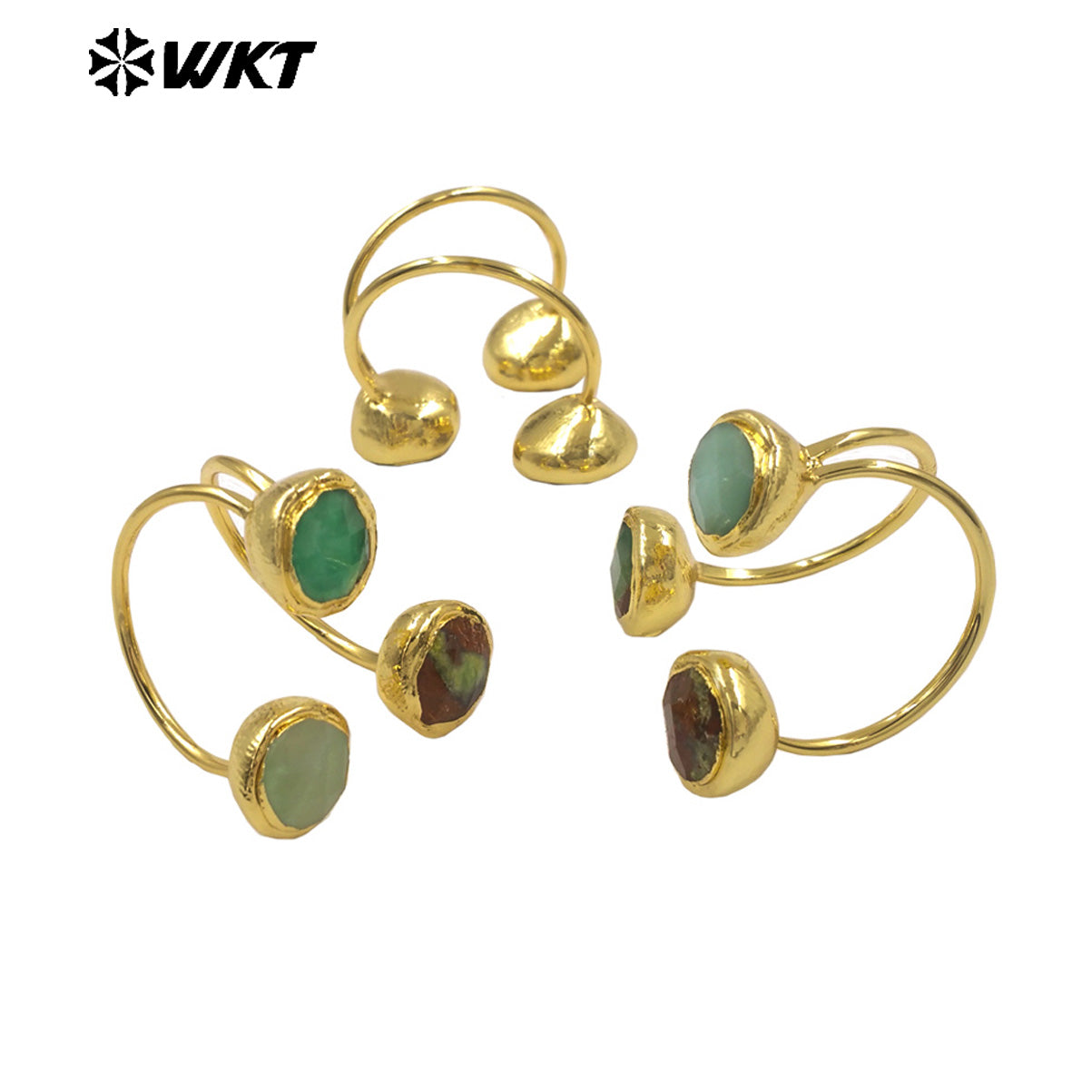 WT-R577 High Quality Natural Australia Chrysoprase Stone Gold Plated Triangle Adjustable Rings For Girls Fashion Accessory