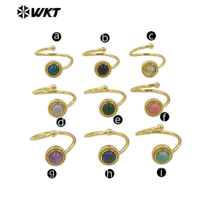 WT-R539 Newest Fashion Gold Plated Natural Gemstone Round Women Anniversary Birthday Gift Ring