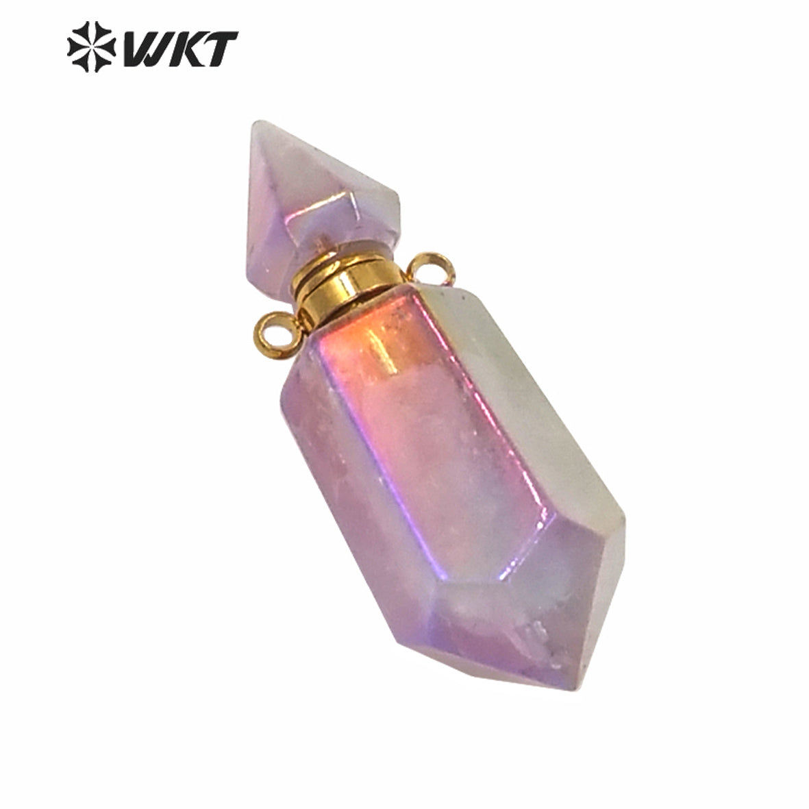 WT-P1592 WKT Exclusive Newest Natural Light Purple Stone Double Loops Aura Spirit Quartz Essencial Oil Stone Pendant As Gift