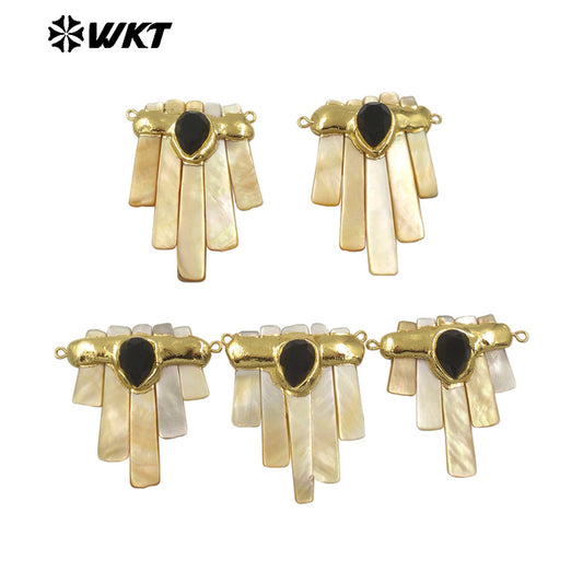 WT-JP412 Hot Sales Gold Electroplated Natural Shell Statement Pendant With Double Hoops For Necklace Jewelry Making