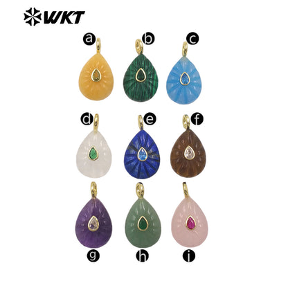 WT-P2142 Simple Fashionable Style Natural Gemstones Setting In Zircon Waterdrop Shape Pendant As Female Necklace Findings
