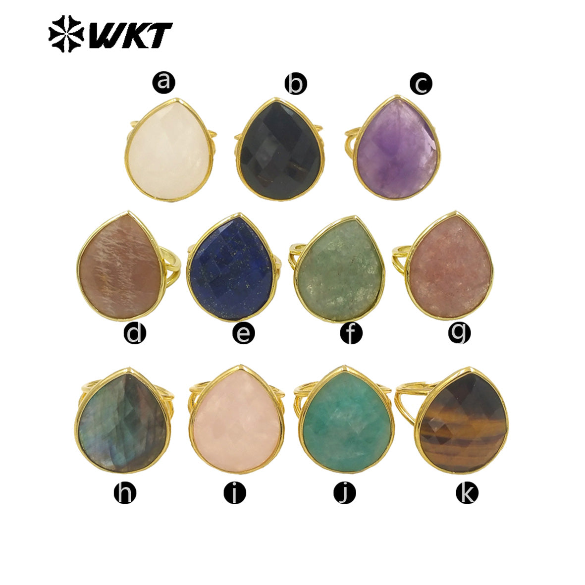 WT-R505 Gorgeous Big Drop Stone Amazonite Tiger Eye and Labradorite 18K Gold Plated Gemstone Women Birthday Ring