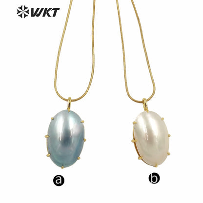 WT-JN250 Wholesale Vintage Style Trendy Natural Mabe Shell Exquisite High Quality Pendant Necklace