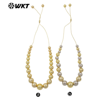 WT-JFN17 Have a Sense of Hierarchy 18K Real Gold Plated Round Brass Beads Chain Connect Statement Beads Necklace