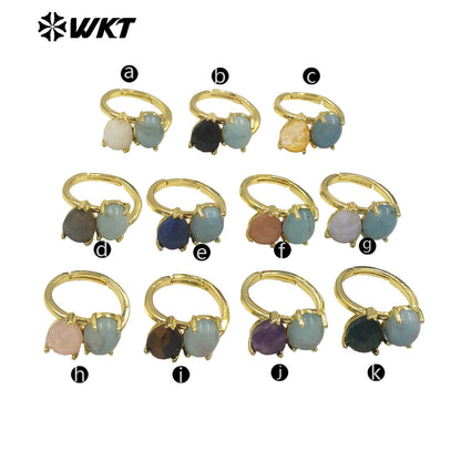 WT-R589 Classical Elegant Design Gold Electroplated Double Natural Gemstones Rings As Women Daily Matching Trendy Jewelry