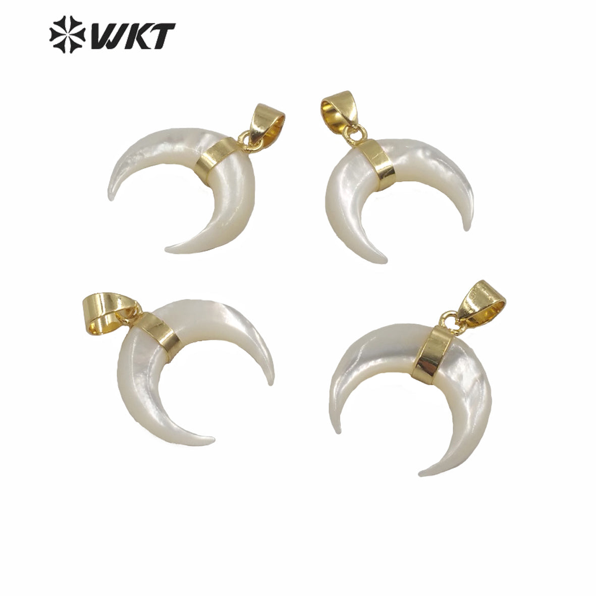 WT-JP214 Hot Sales Tiny Crescent Horn Pearl Pendant Women Fashion Small Size White Shell Crescent Horn Charms Pendant