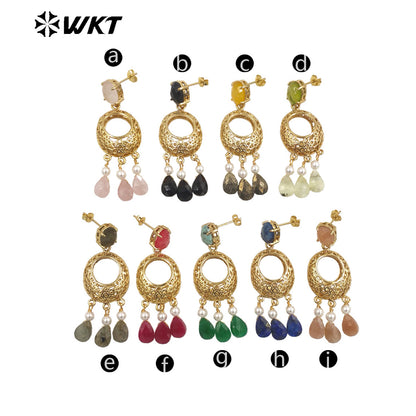 WT-E721 Amazing Excellent Tiny Drop Dangle Earrings Fashion Gold Plated Long Statement Drop Stone Earrings for Women Gift