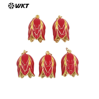 JFE150 Popular Sales Yellow Brass With Drop Oil Lovely Flower Shape Pendant For Jewelry Making Tiny Accessories Gold Plated