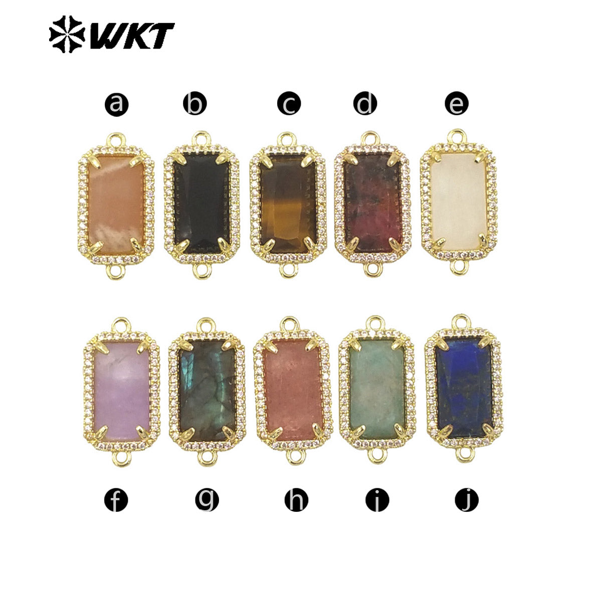WT-C326 Wholesale Fashion Delicate Long Square Double Loops Cubic Zircon Claw Setting Natural Stone Bar Connectors