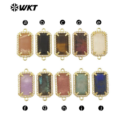 WT-C326 Wholesale Fashion Delicate Long Square Double Loops Cubic Zircon Claw Setting Natural Stone Bar Connectors