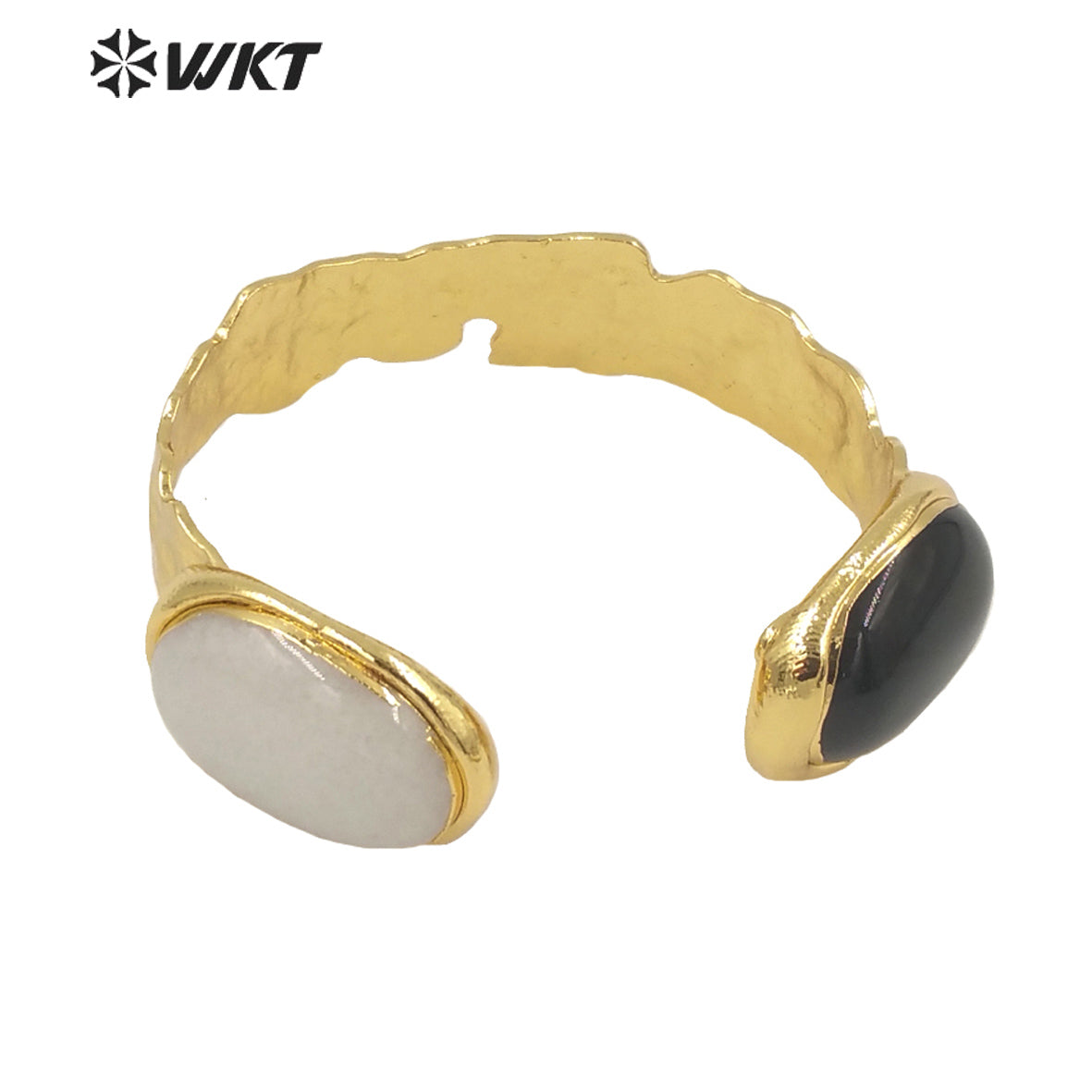 WT-B591 2022 WKT Fashion Natural tiger Eye Amethyst Black Obsidian pink Quartz Bangle Opening Adjustable Oval Stone Bangles