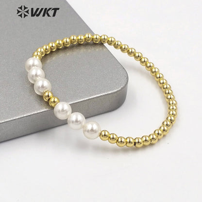 WT-MPB042 WKT 2022 Hot Style Retro Court Natural Freshwater Pearl Bracelet Stitching Gold Small Beads Bracelet Gift Jewelry