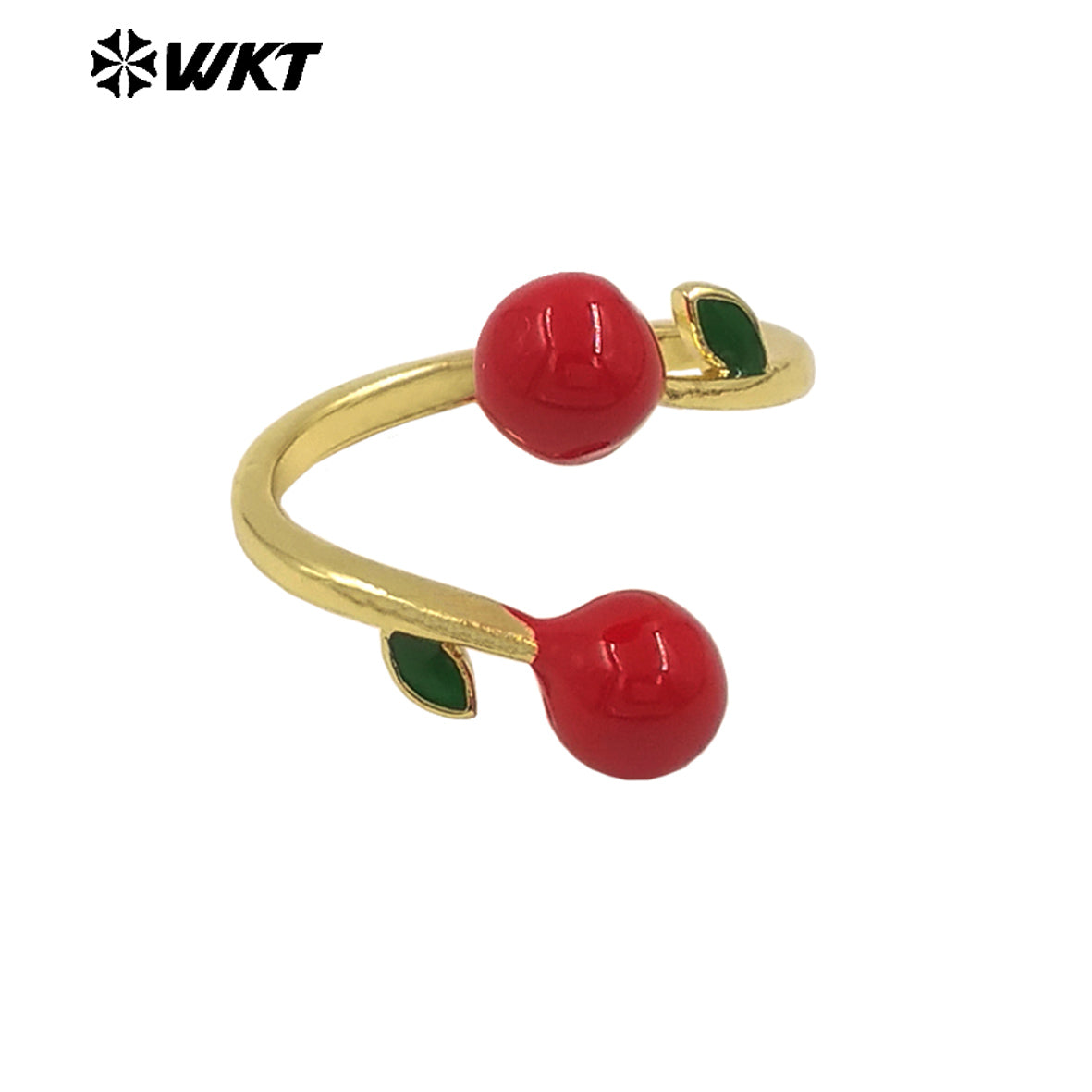 WT-RF010 Popular Sales Fruit Design 18K Gold Electroplated Cherry Ring Romantic Casual Style Women Daily Wearing Jewelry