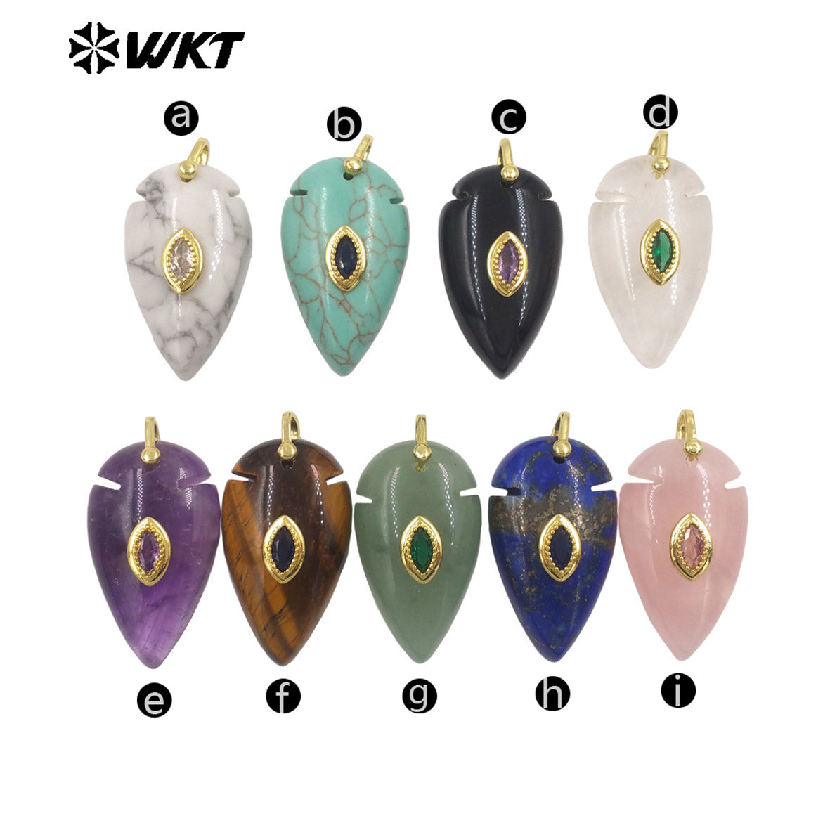 WT-P2144 New Product Colorful Zircon And Natural Gemstones Pointed Waterdrop Shape Gold Pendants For Unique Jewelry Making