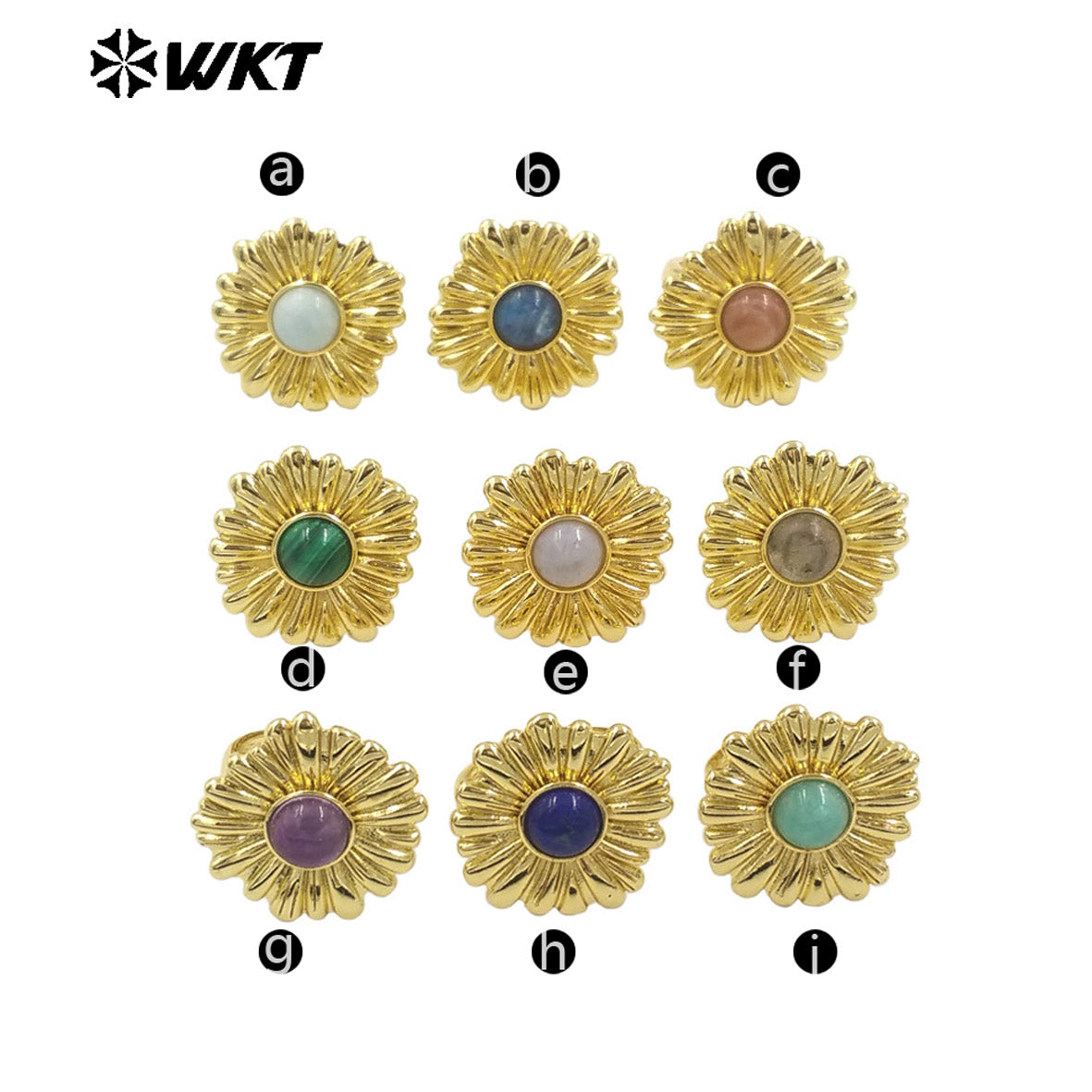 WT-R532 Newest Design Romantic Delicate 18K Real Gold Plated Metal With Natural Round Stone Setting Women Party Rings