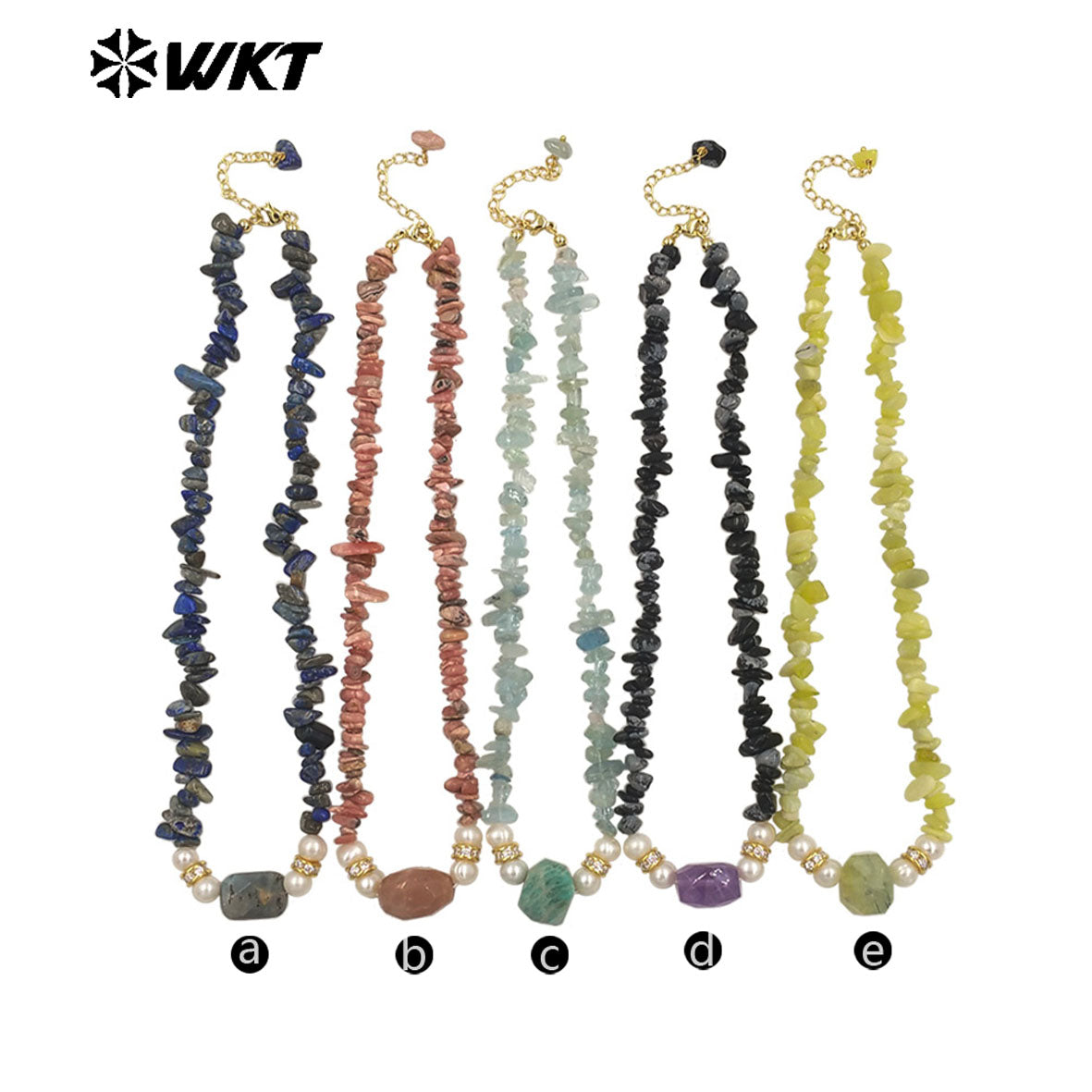 WT-N1484 Beautiful Natural Colorful Gemstones Necklace With Tiny Stone and Pearl Little Zircon Gold Plated Special Ladies Gift