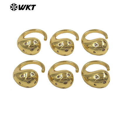 WT-R593 Factory Wholesale Classical Gold Plated Yellow Brass And Zircon Metal Ring As Women Dance Party Wearing Accessory