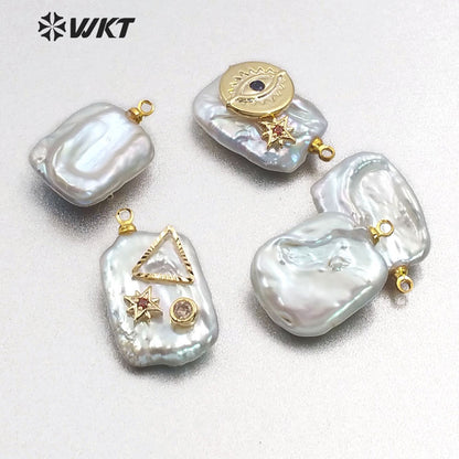 MP134 Newest High Quality Diversified Patterns Micro Pave Rectangular Pendant Sparkling Lady Jewelry Freshwater Pearl Pendant