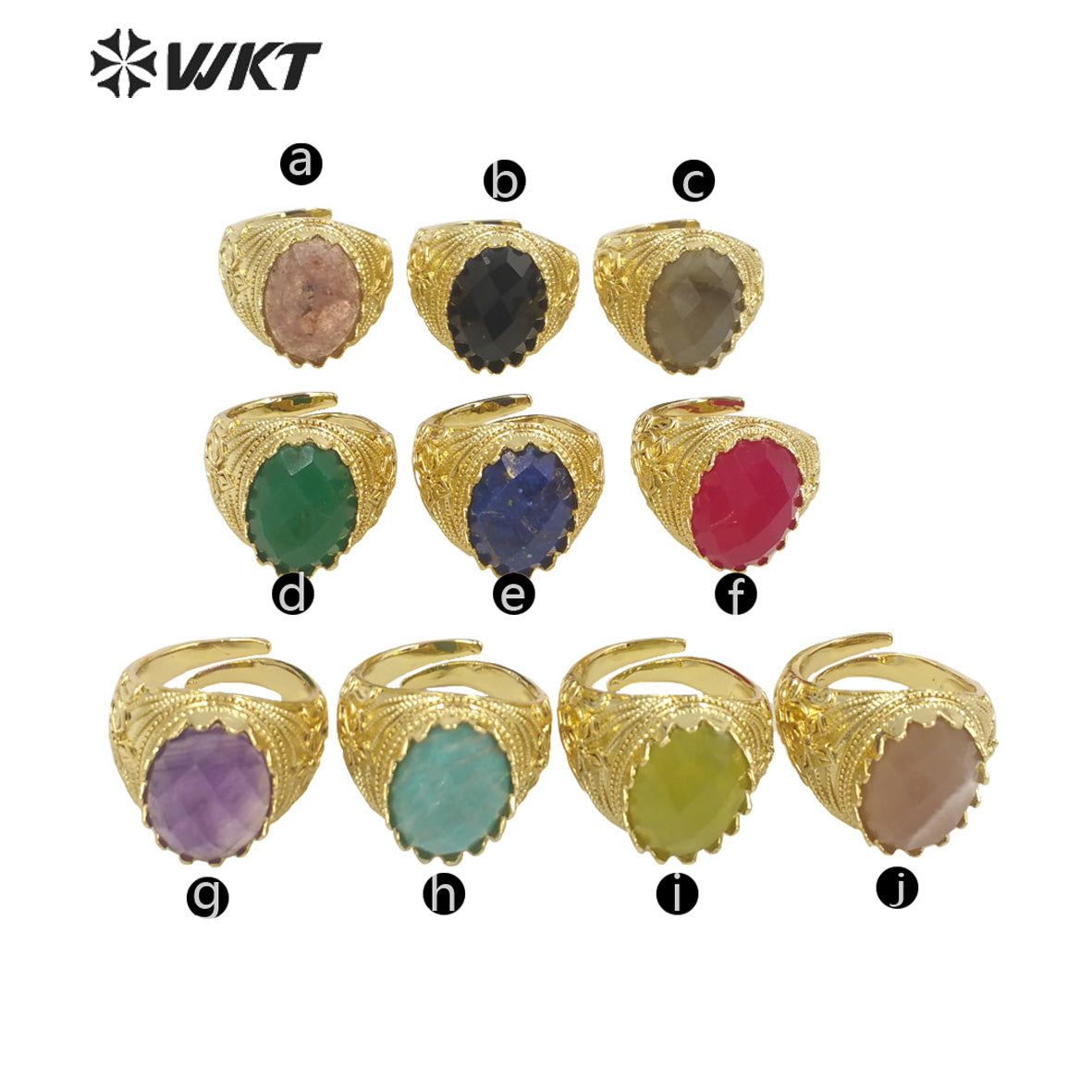 WT-R456 Wholesale Newest Spring Design 18k Gold Plated Oval Natural Stone Ring Gold Bezel Setting Europe Popular Jewelry Ring