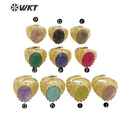 WT-R456 Wholesale Newest Spring Design 18k Gold Plated Oval Natural Stone Ring Gold Bezel Setting Europe Popular Jewelry Ring