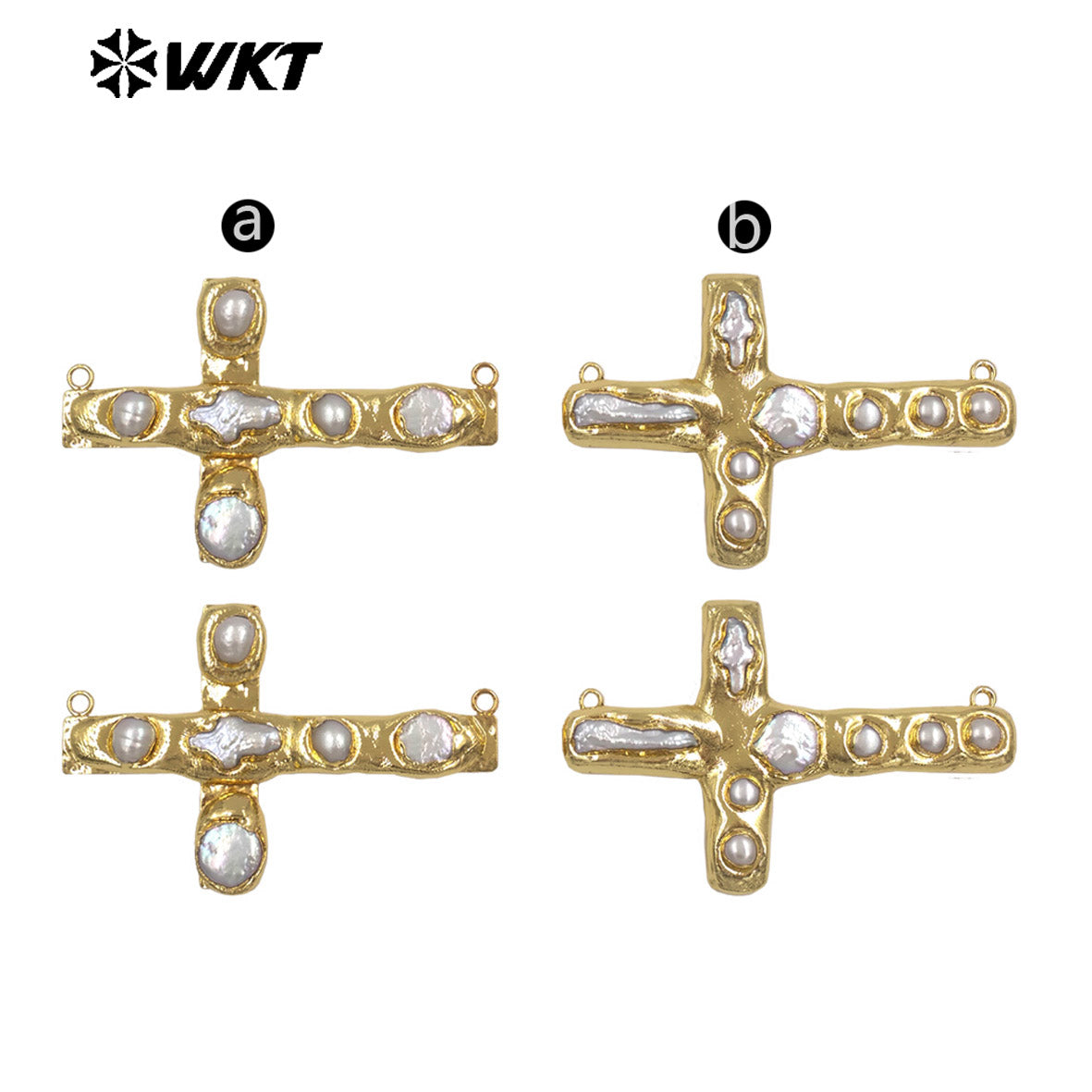 WT-PC015 The New Listing Back Full Gold Plated Natural Freshwater Pearl Cross Connector For DIY Women Necklace Jewelry
