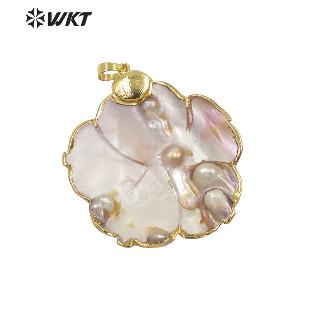 WT-JP291 High Quality Pendant Cute Petite Petal Shape Natural Pearl 18k Gold Plated Pendant Women Gift Pearl Pendant
