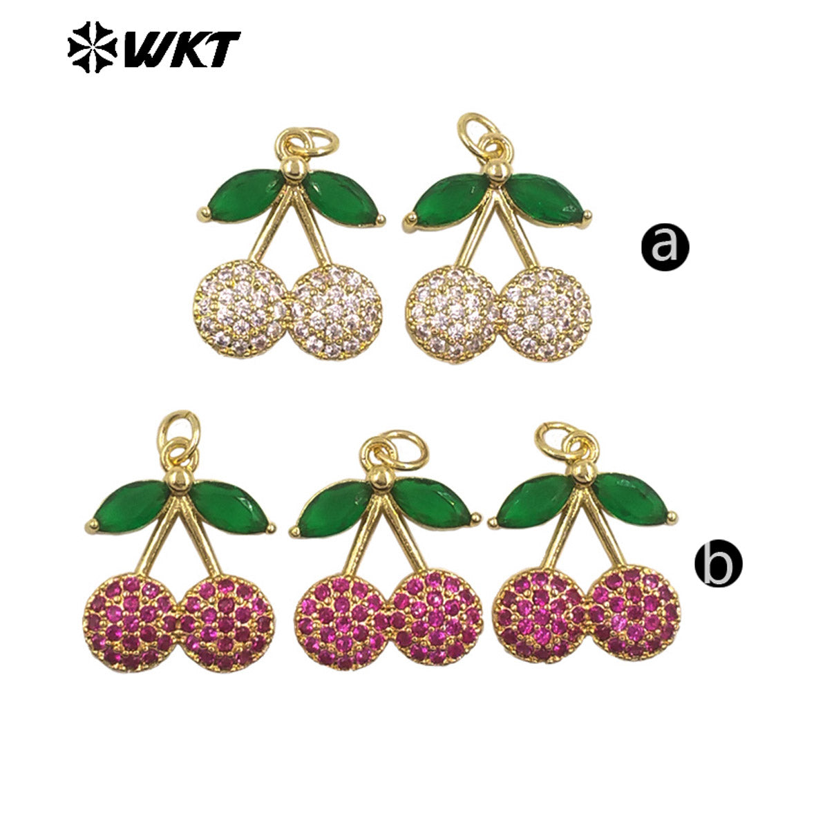 JFE156 High Quality Fruit Series Double Cherries Charm Pendant Yellow Brass With Drop Oil White And Purple Color Finding