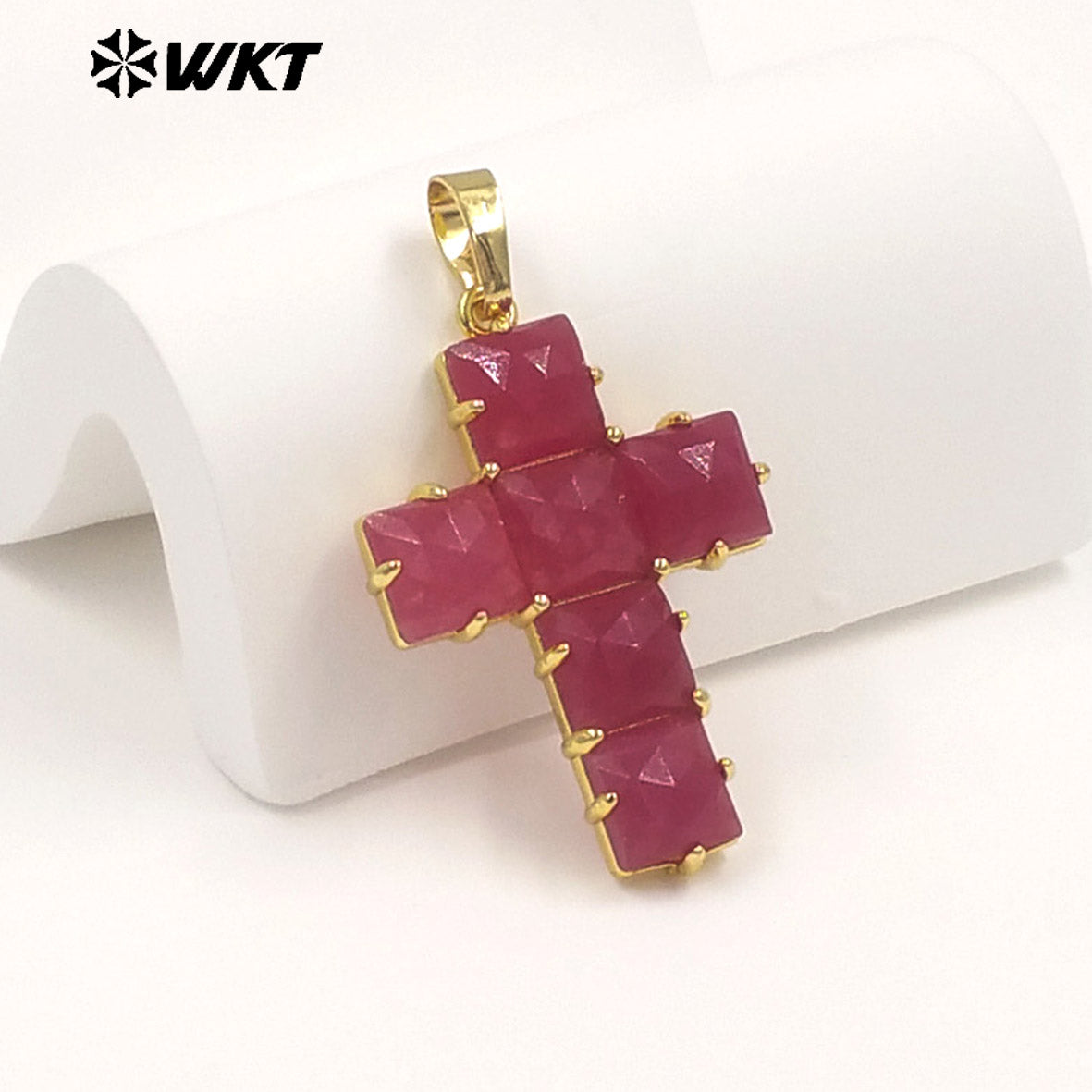 WT-P2113 Wonderful Gold Plated Square Natural Gemstones Splicing Cross Shape Pendants As Friend Handmade Jewelry Gift Findings