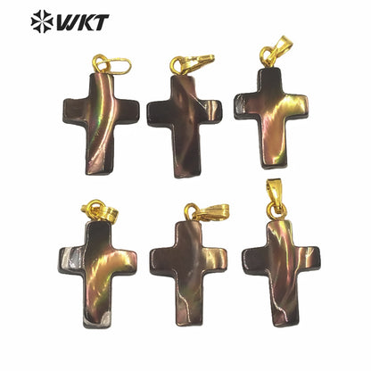 WT-JP229 Fashion Single Hoop Christian Cross Pendant Made of Shell Women Hand Make Shell Cross Jewelry Pendant for Necklace