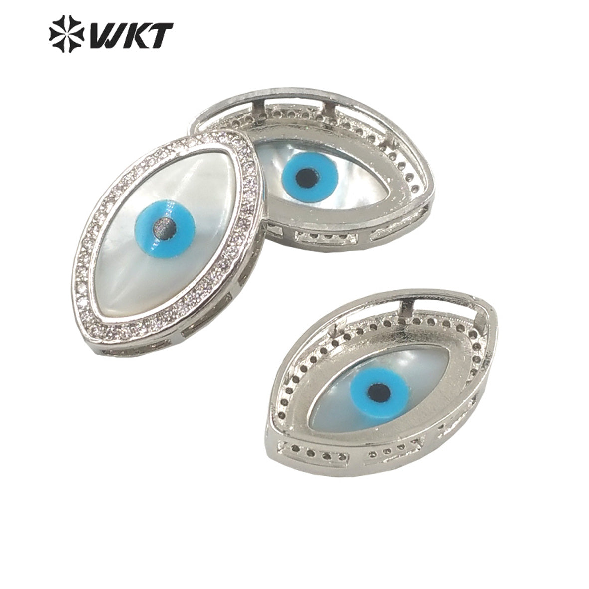 WT-MP203 WKT Exclusive Fashion 18k Real Gold Plated Micro Pave Cubic Zircon Setting White Shell Eye Pendant in Horseeye Shape