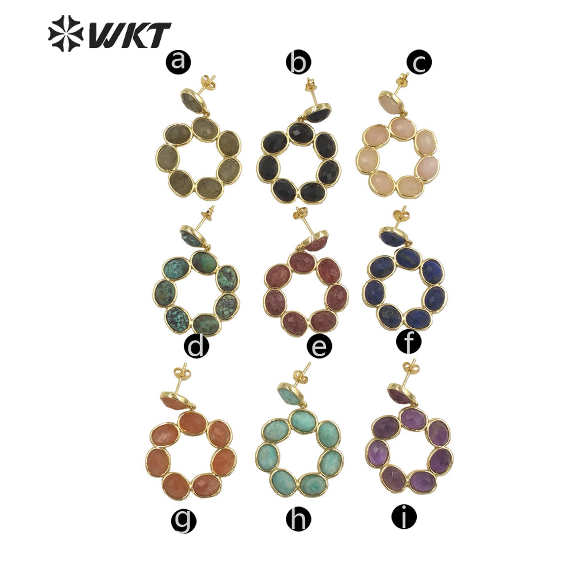WT-E713 Newest Fashion Gold Natural Eight Stone Made Earrings Gorgeous Birthday Stone Earrings for Friend Gift