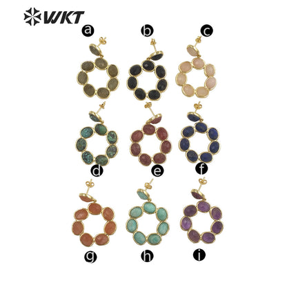 WT-E713 Newest Fashion Gold Natural Eight Stone Made Earrings Gorgeous Birthday Stone Earrings for Friend Gift