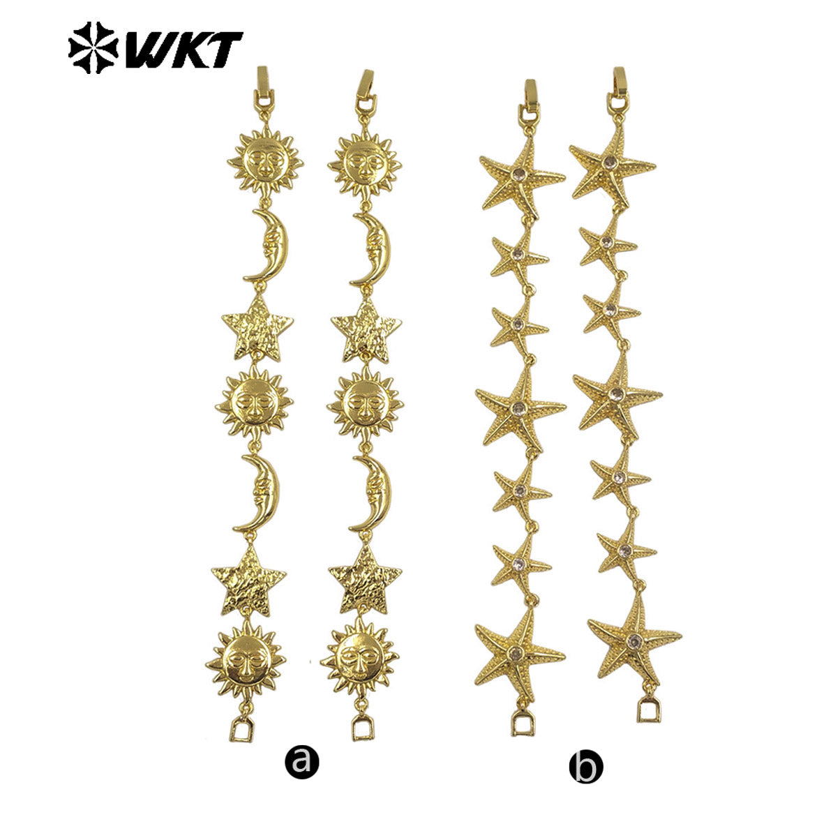 WT-JF373 Exquisite Gold Plated Metal Yellow Brass Moon Sun Star Charms Connected Bracelets For Friends Trendy Jewelry Gift
