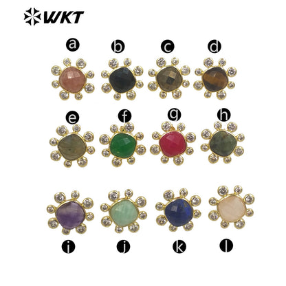 WT-ME091 Wholesale Newest Fashion square Gemstone with clear Cubic Zircon Around Setting Earrings Studs Gold Birthday Earring