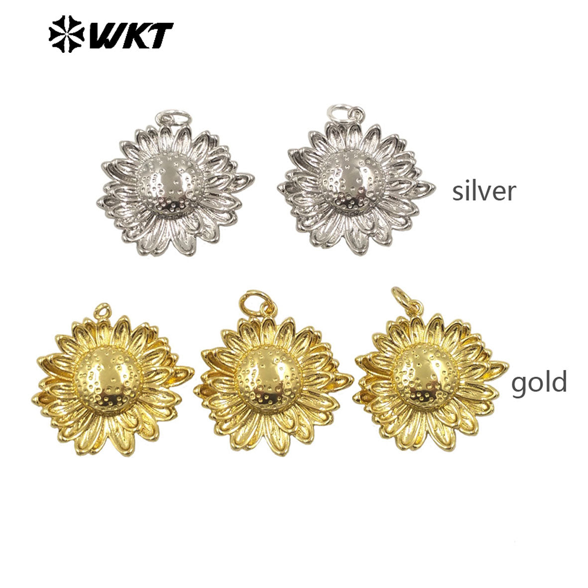 WT-P1999 Trendy and Exquisite Flower Design Fine Yellow Brass Paved Women Gold Plated Sun Flower Pendants