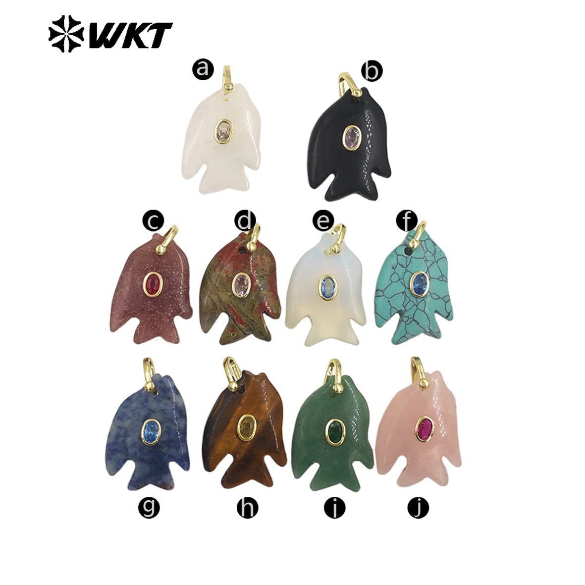 WT-P2067 Lovely Style Ocean Series Multiple Natural Gemstones And Zircon Fish Shape Charm Pendants For Friends Gift DIY