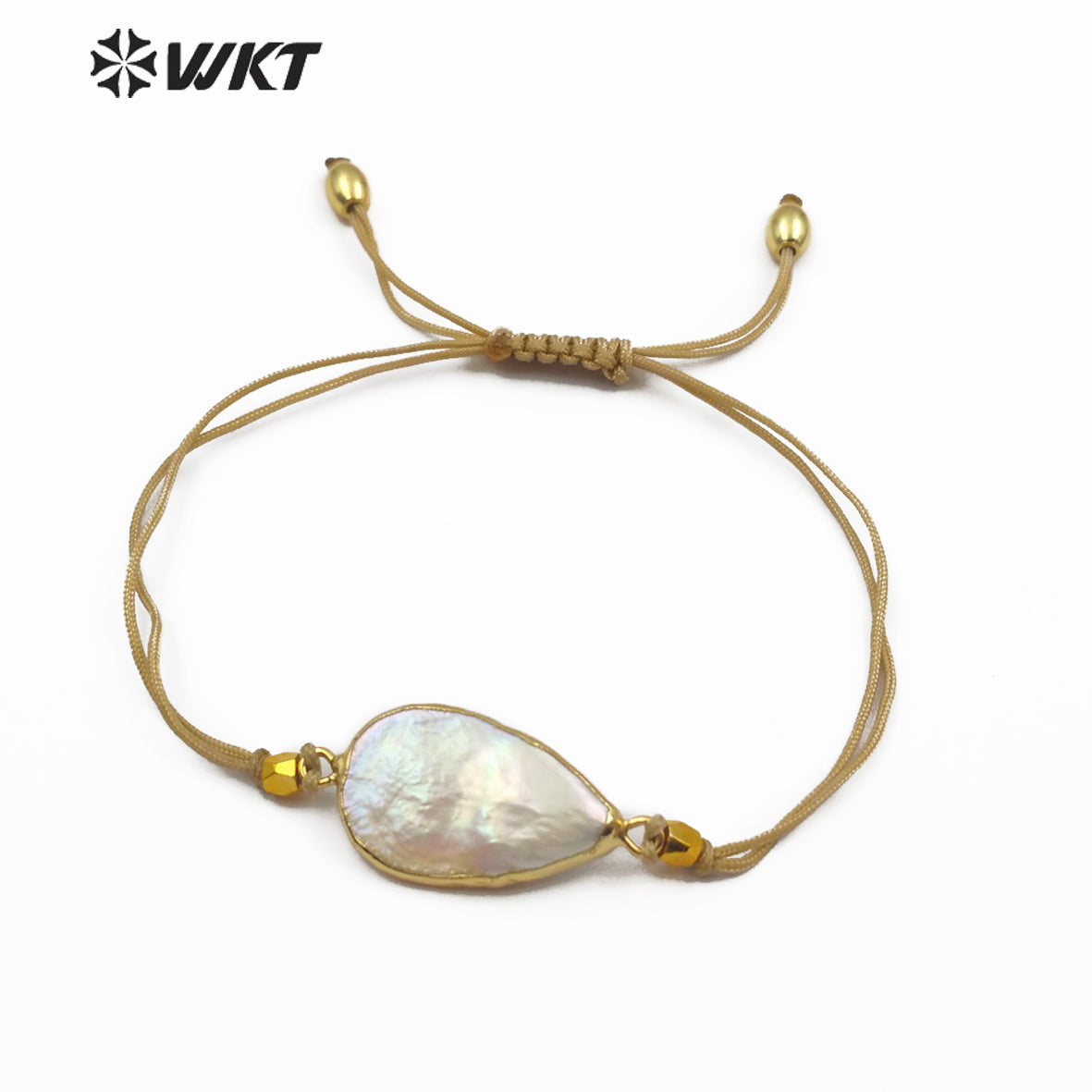 WT-B447 Handmade Pearl Bracelet Teardrop Shape Pendant With Gold Trim Rope Adjustable Jewelry Natural Freshwater Pearl Bracelet