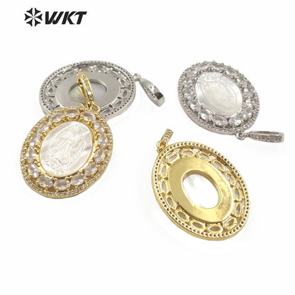 MP142 Wholesale the Virgin Mary Pendant CZ Stone With Natural Shell Pendant Lady Charm Jewelry Virgin Mary Shell Pendant