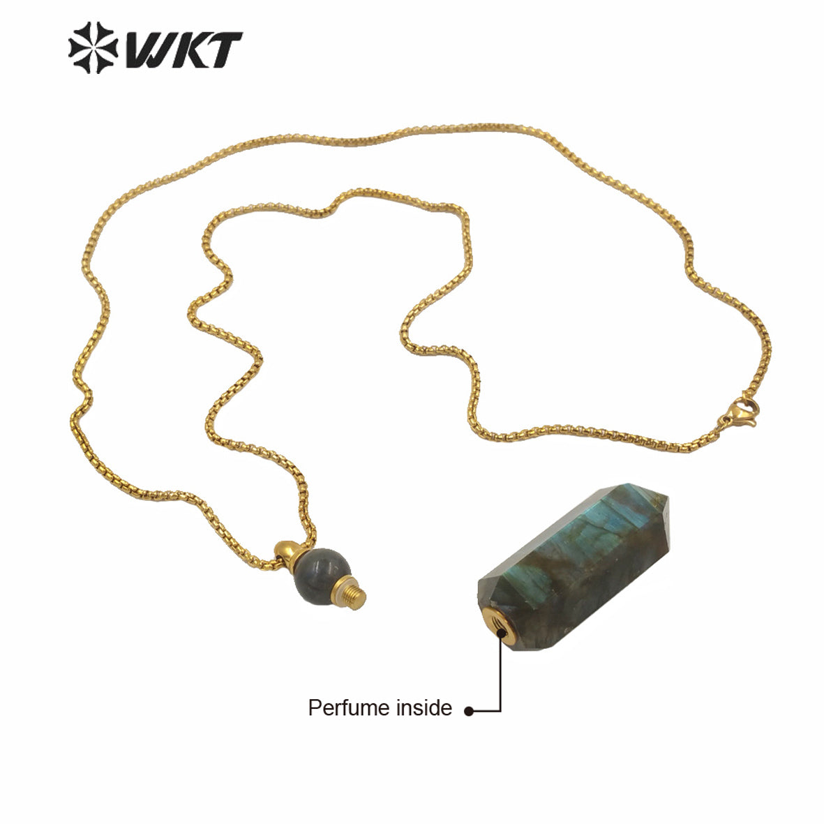 WT-N1256 Wholesale Gold Stainless Steel Hexagonal Shape Natural Labradorite Stone Gold Stainless Steel Metal Rose Quartz Stone